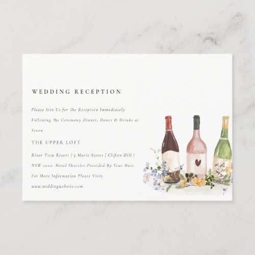 Wildflowers Cheers Wine Bottles Wedding Reception Enclosure Card
