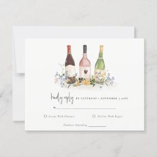Wildflowers Cheers Wine Bottles Wedding Reception RSVP Card