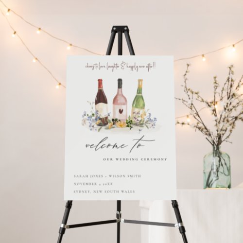 Wildflowers Cheers Wine Bottles Wedding Welcome Foam Board