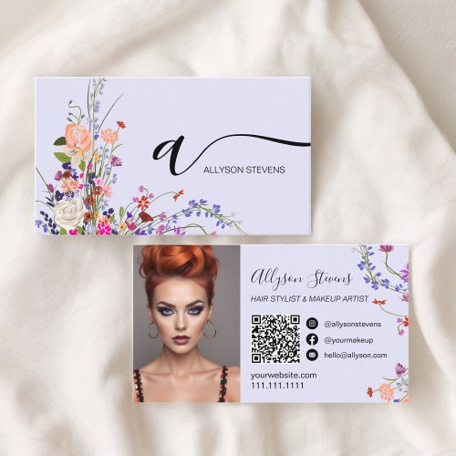 Wildflowers chic hair makeup photo initial qr code business card