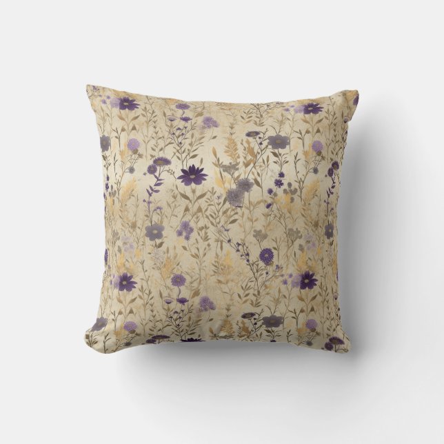 Wildflowers Chiyogami Throw Pillow (Front)