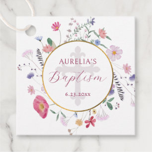Wildflowers Circle Baptism Favor Tags