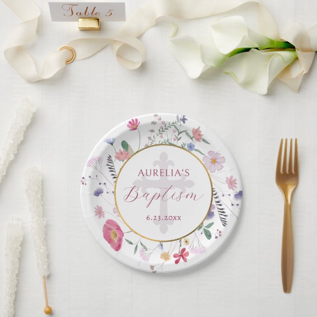Wildflowers Circle Baptism Paper Plates (Wedding)