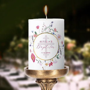 Wildflowers Circle Baptism Pillar Candle