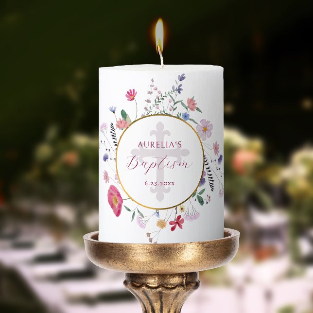 Wildflowers Circle Baptism Pillar Candle (Creator Uploaded)