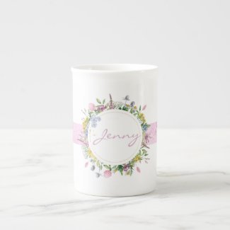 Wildflowers Circlet Personalized Bone China Mug