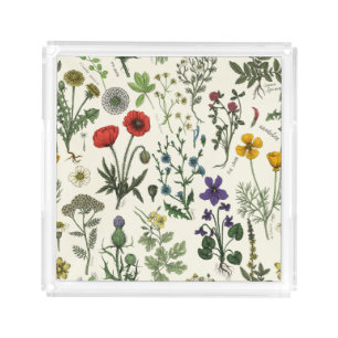 Wildflowers collage acrylic tray