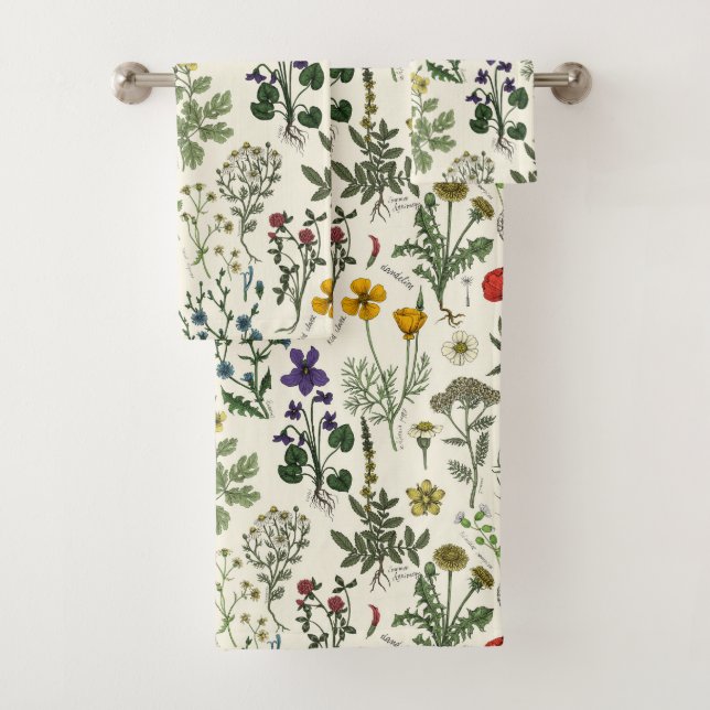 Wildflowers collage bath towel set (Insitu)