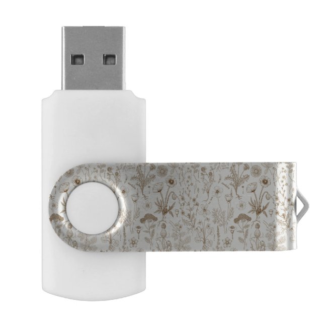 Wildflowers collage/ beige and sepia flash drive (Opened)