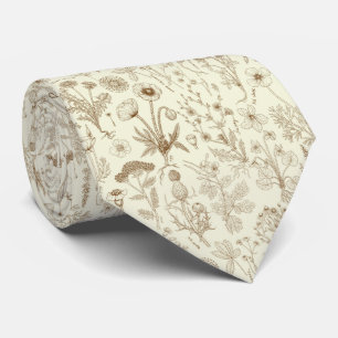 Wildflowers collage/ beige and sepia neck tie