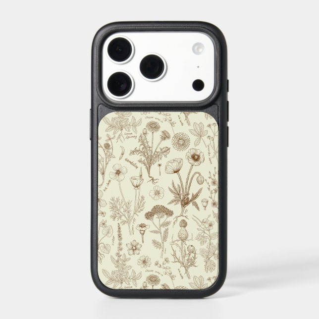 Wildflowers collage/ beige and sepia otterbox iPhone case (Back)