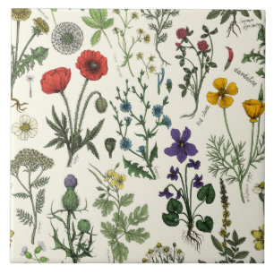 Wildflowers collage ceramic tile