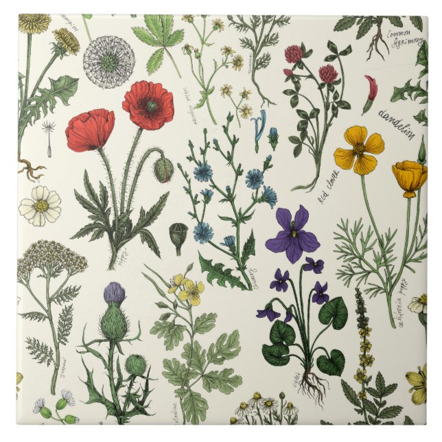 Wildflowers collage ceramic tile (Front)