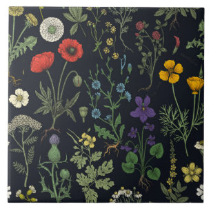 Wildflowers collage ceramic tile