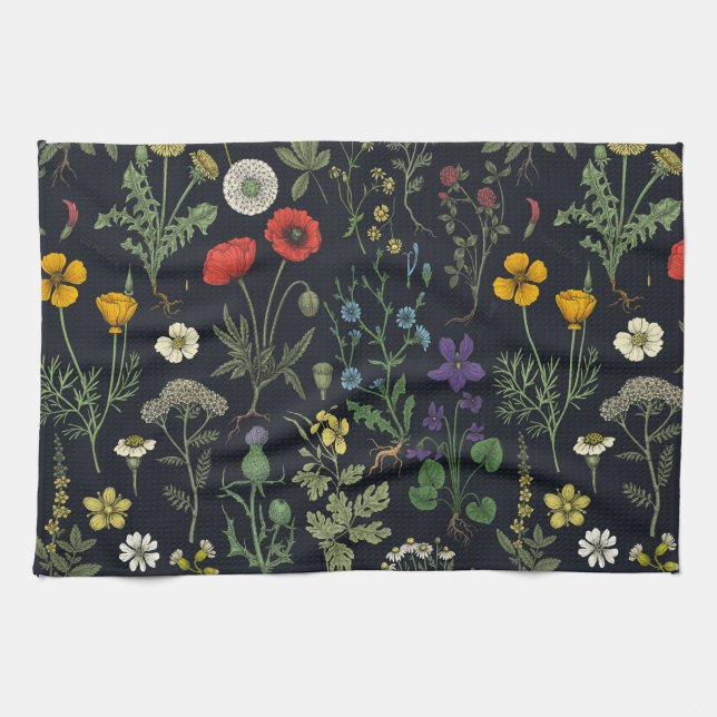 Wildflowers collage kitchen towel (Horizontal)