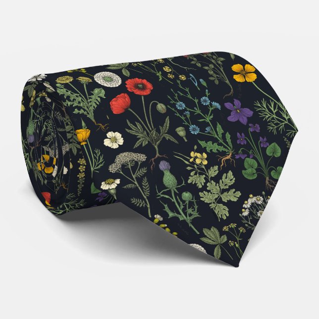 Wildflowers collage neck tie (Rolled)