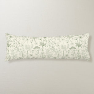 Wildflowers collage/ off white and sage body pillow