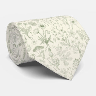 Wildflowers collage/ off white and sage neck tie