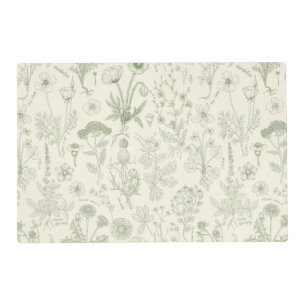 Wildflowers collage/ off white and sage placemat
