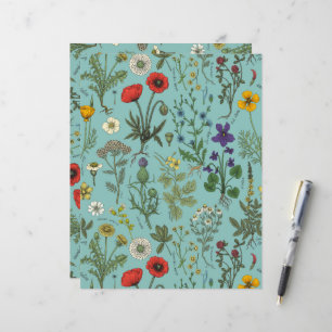 Wildflowers collage on blue
