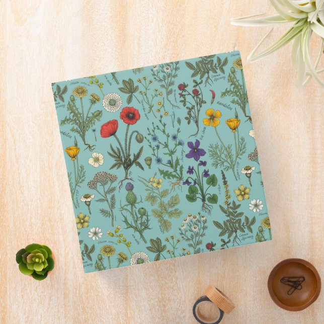 Wildflowers collage on blue 3 ring binder (In Situ)