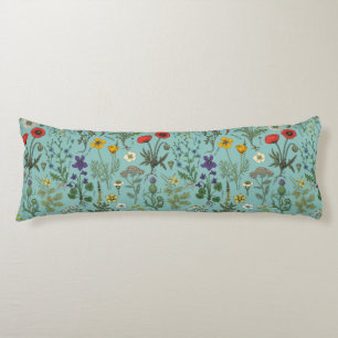 Wildflowers collage on blue body pillow