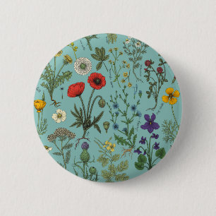 Wildflowers collage on blue button