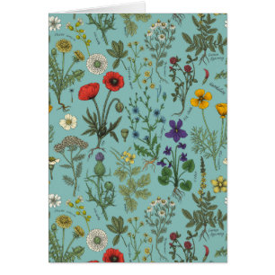 Wildflowers collage on blue cards