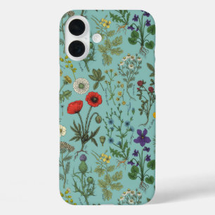 Wildflowers collage on blue iPhone 16 plus case