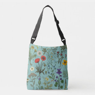 Wildflowers collage on blue crossbody bag