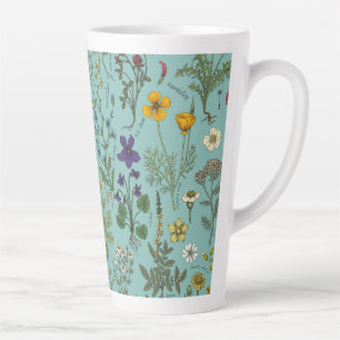 Wildflowers collage on blue latte mug