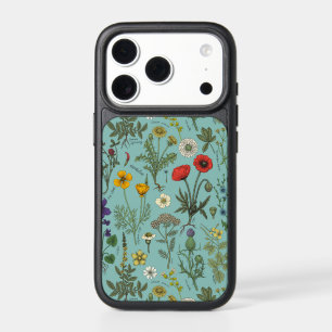 Wildflowers collage on blue iPhone 17 pro case
