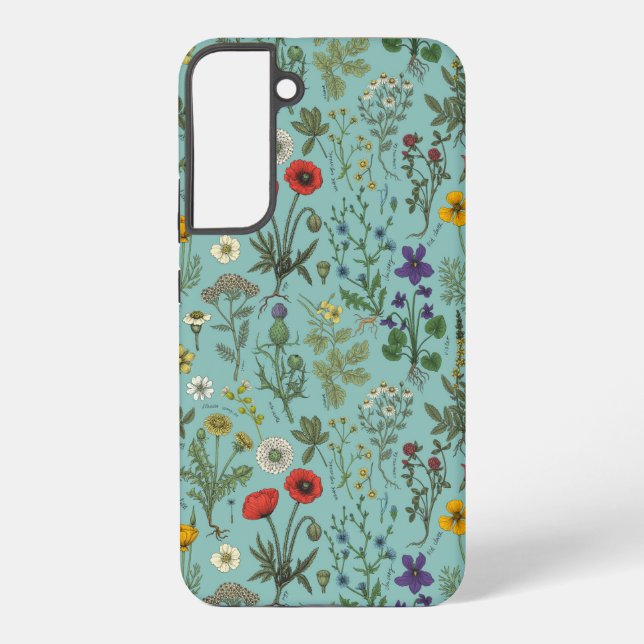 Wildflowers collage on blue samsung galaxy case (Back)