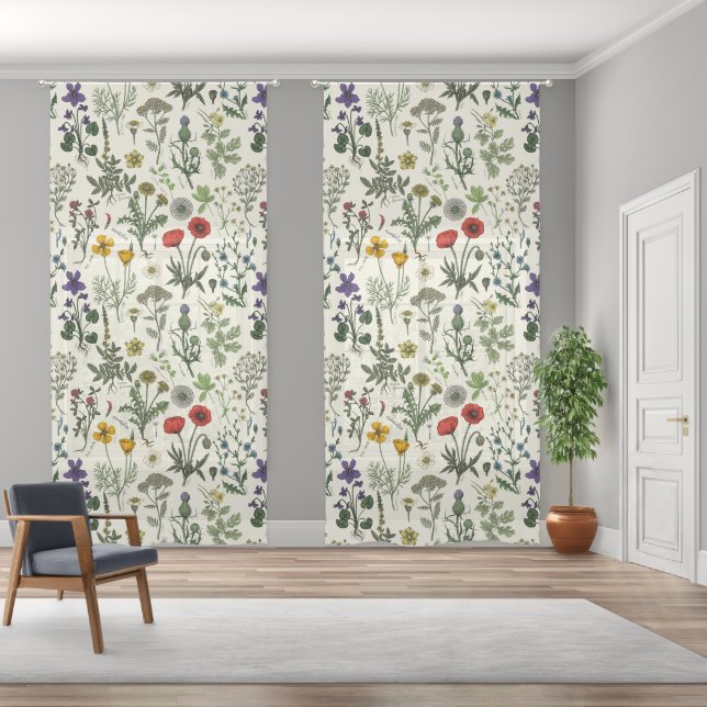 Wildflowers collage sheer curtains (Wide)