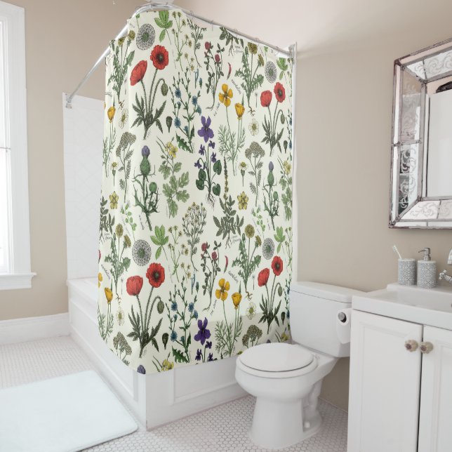 Wildflowers collage shower curtain (In Situ)