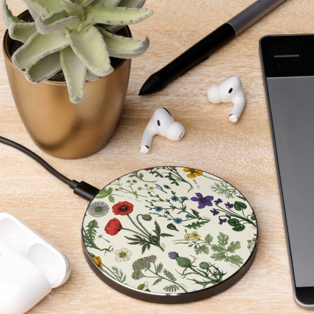 Wildflowers collage wireless charger  (Desk 2)
