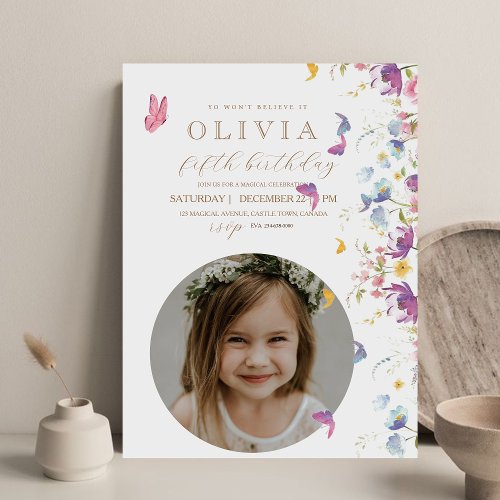  Wildflowers Colorful Butterfly Photo Birthday Invitation