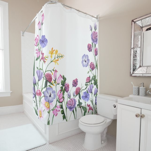 Wildflowers Colorful Cheerful Garden Flowers Shower Curtain (In Situ)