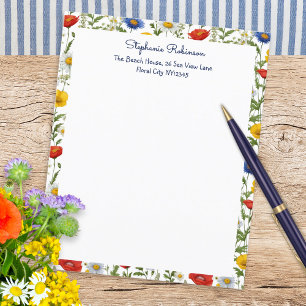 Wildflowers Colorful Floral Border Writing Paper
