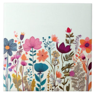 Wildflowers - Colorful Floral Flowers Ceramic Tile