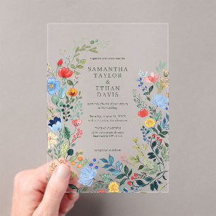 Wildflowers Colorful Garden Wedding Acrylic Invitations