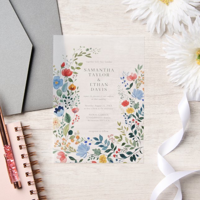 Wildflowers Colorful Garden Wedding Vellum Invitations (Wedding)