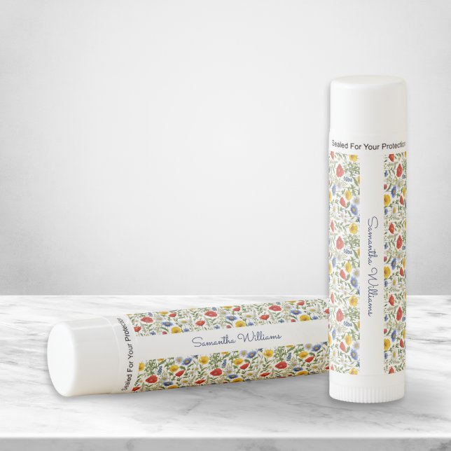 Wildflowers Colorful Pretty Floral Lip Balm (A pretty lip salve with wildflower design and personalized message on the case)
