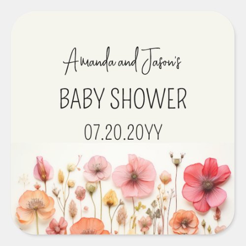 Wildflowers Colorful summer Baby shower favor Square Sticker