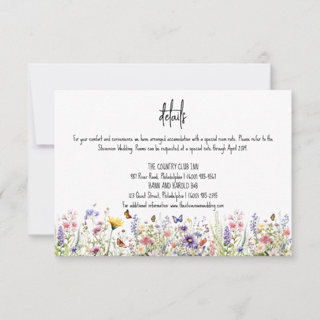 Wildflowers colorful Wedding details Invitation (Front)