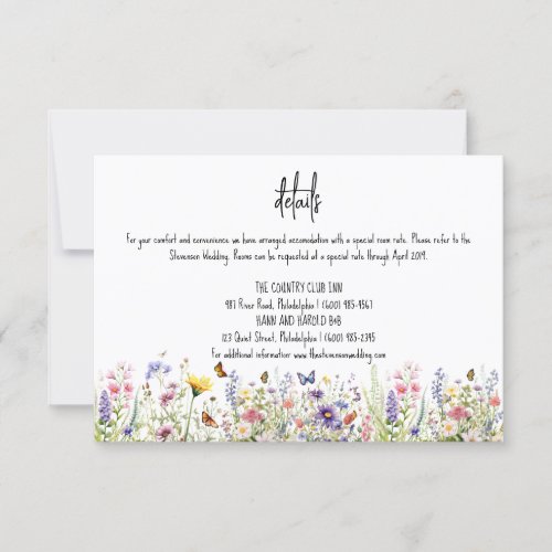 Wildflowers colorful Wedding details Invitation