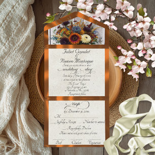 Wildflowers & Copper Ribbon Wedding All In One Invitation