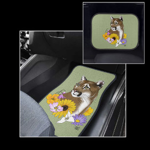 Wildflowers Cougar Mountain Lion Puma Car Floor Mat