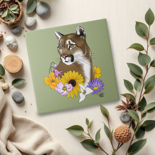 Wildflowers Cougar Mountain Lion Puma  Ceramic Tile