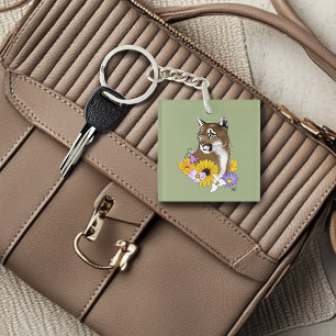 Wildflowers Cougar Mountain Lion Puma Keychain
